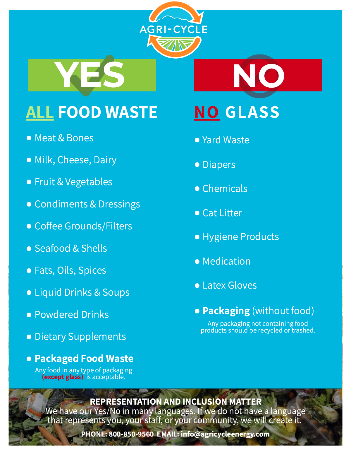 Agri-Cycle guide for food waste that can be placed in tote bins.